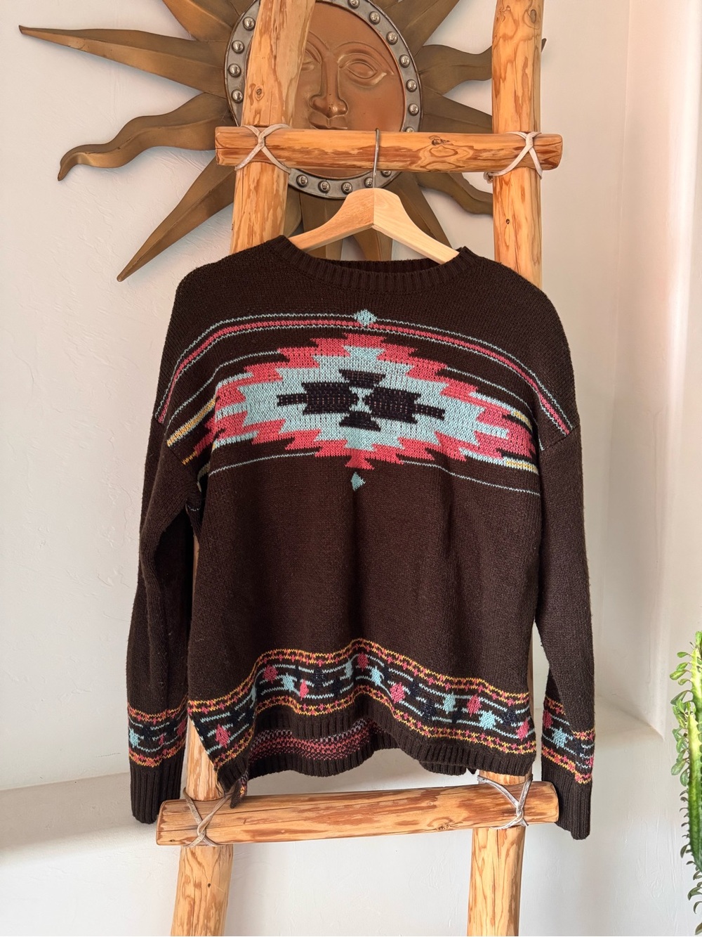 Western Native Pattern Brown Sweater